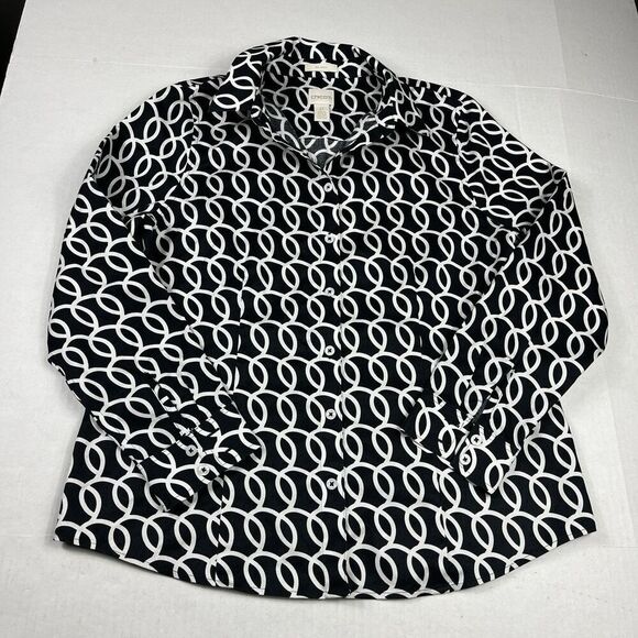 Chicos No Iron Cotton Button Down Shirt Loop  Print Long Sleeve Workwear 0 SMALL - Picture 1 of 10